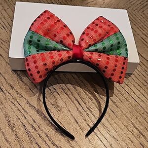 Red and green bow headband